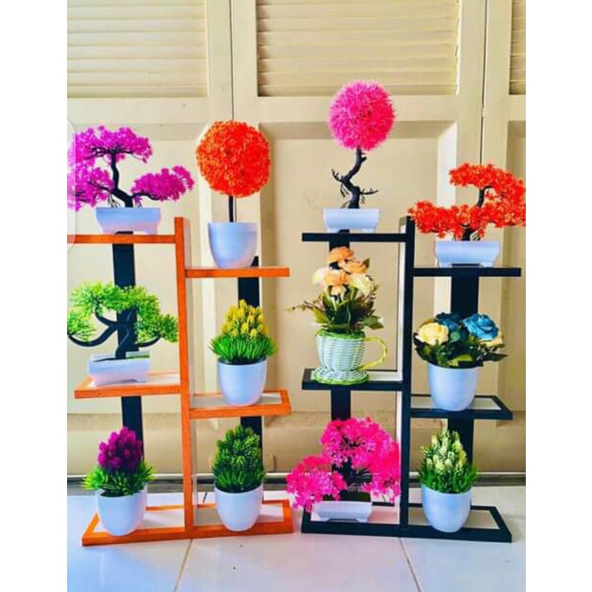 Jual Rak Bunga Susun Kayu Warna Warni 7 Pot Vas / Rak Bunga Minimalis ...