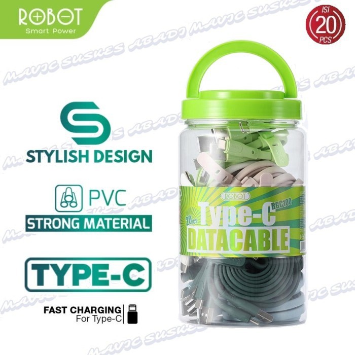 Jual (1 toples isi 20pcs)KABEL DATA FLAT ROBOT RGC100 Tipe C type-C usb ...