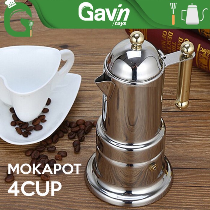 Jual Mokapot 4 Cup Stainless Moka Pot Induksi Espresso Coffee Maker 200ml Shopee Indonesia 1996