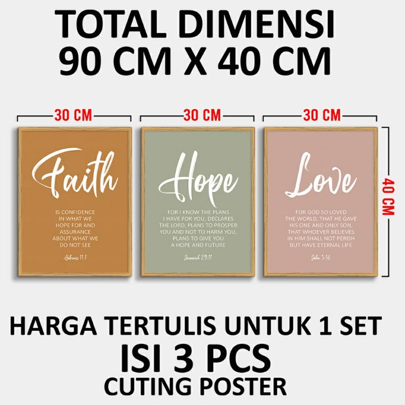 Jual Bingkai Set isi 3 pcs Faith Hope Love #02 Hiasan dinding Kristen ...