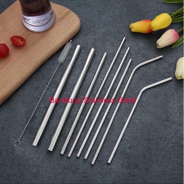 Jual Sedotan Stainless Steel Food Grade Lurus Bengkok Sikat Sedotan Bubble Shopee Indonesia