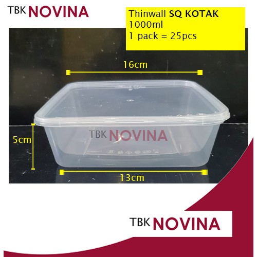 Jual [25pcs] Thinwall Square 1000ml Food Container Box Tempat Makan