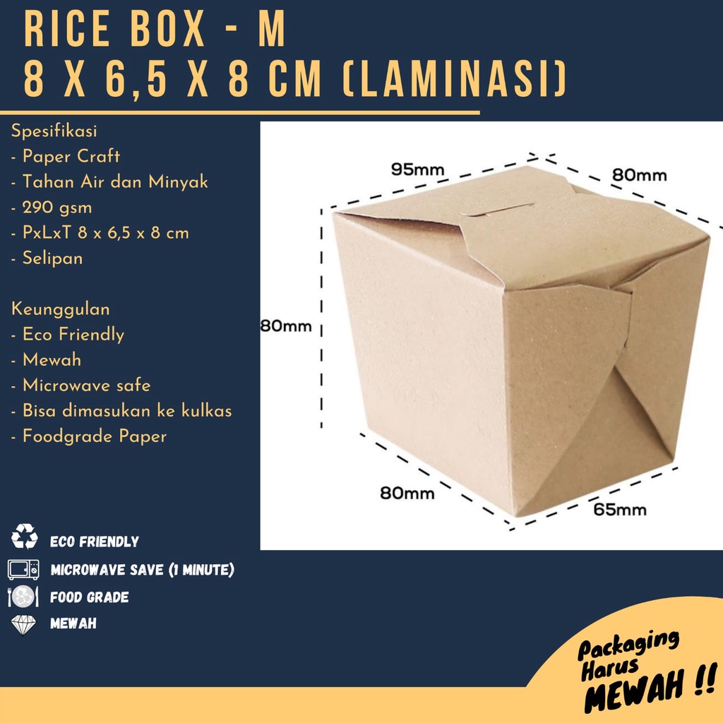 Jual Rice Box M paper kraft 290 gsm LAMINASI | Shopee Indonesia
