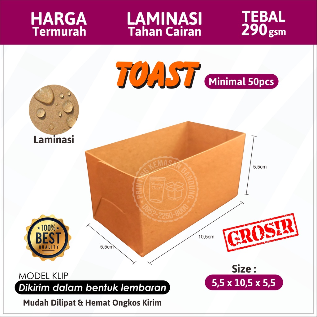 Jual Toast Box 5,5x10,5x5,5 Bread Take Away Paper Tray Dus Kemasan Roti
