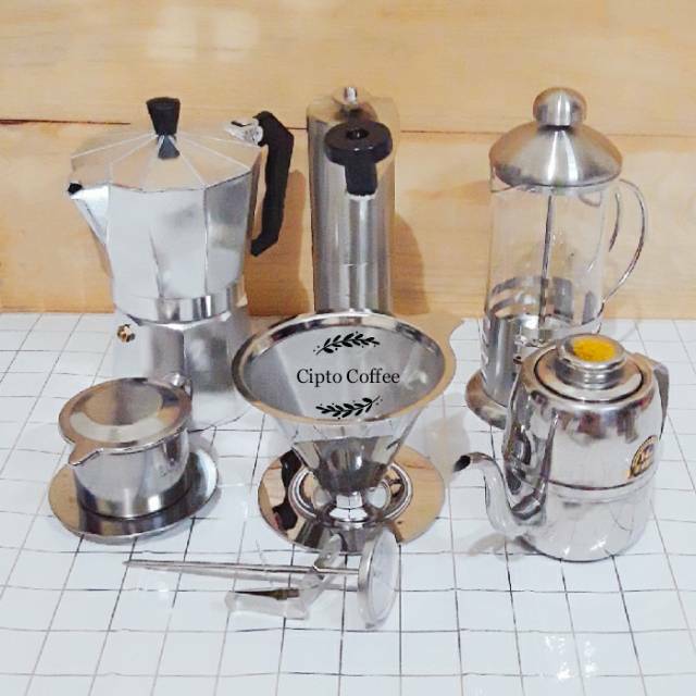 Jual Paket Seduh Alat Kopi V60 Metal Filter Moka Pot Grinder Gooseneck