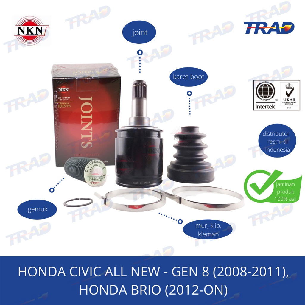 Jual CV Joint As Roda Luar Dalam NKN JAPAN Honda Brio, Civic All New