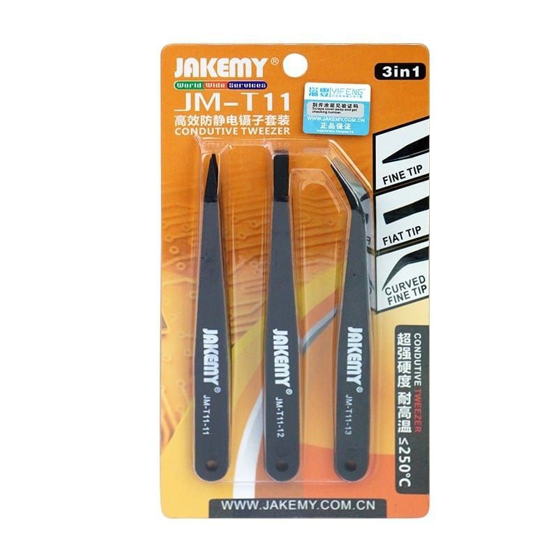 Jual HS Jakemy JM-T11 3 in 1 Anti-static Pinset Tweezers Kit Repair ...