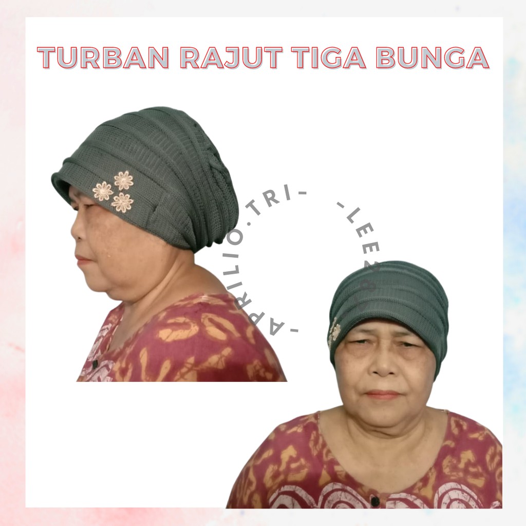Jual 4025 - Turban Rajut Model Tiga Bunga / Kupluk Ibu / Turban Nenek ...