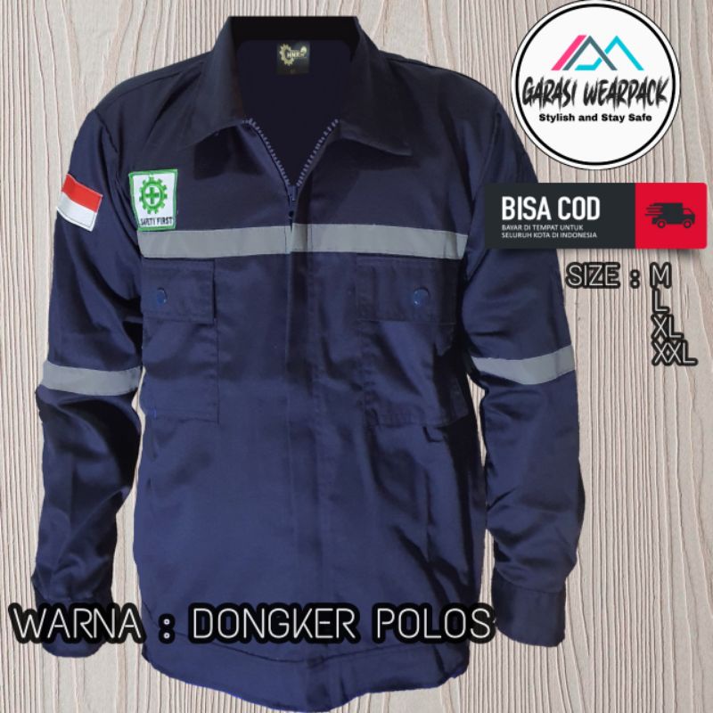 Jual Wearpack Safety Baju Proyek Kemeja Kerja Dongker Polos Original