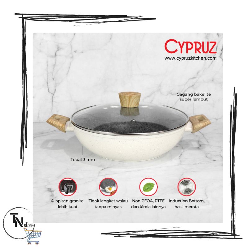 Jual Cypruz White Granite Wok Pan Lid Shopee Indonesia 6374