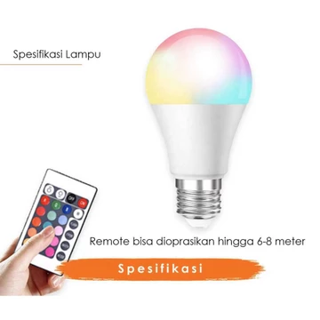 Lampu Bohlam Led 5W 7W 10Watt Rgb 16Warna E27 Lengkap Remot Berubah Warna Remote Control
