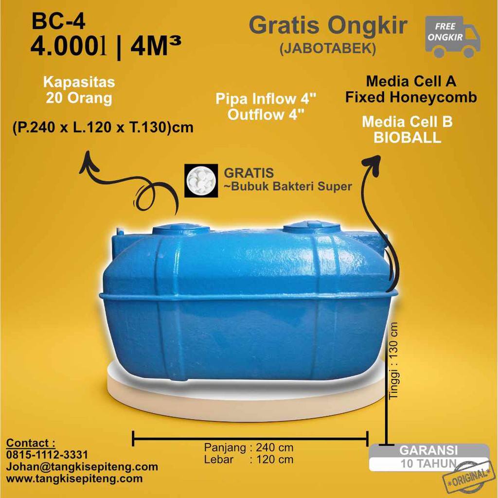 Jual BIOTANK, BIO SEPTIC 4000 Liter / 4M3 - Tangki Bio Septic Tank ...