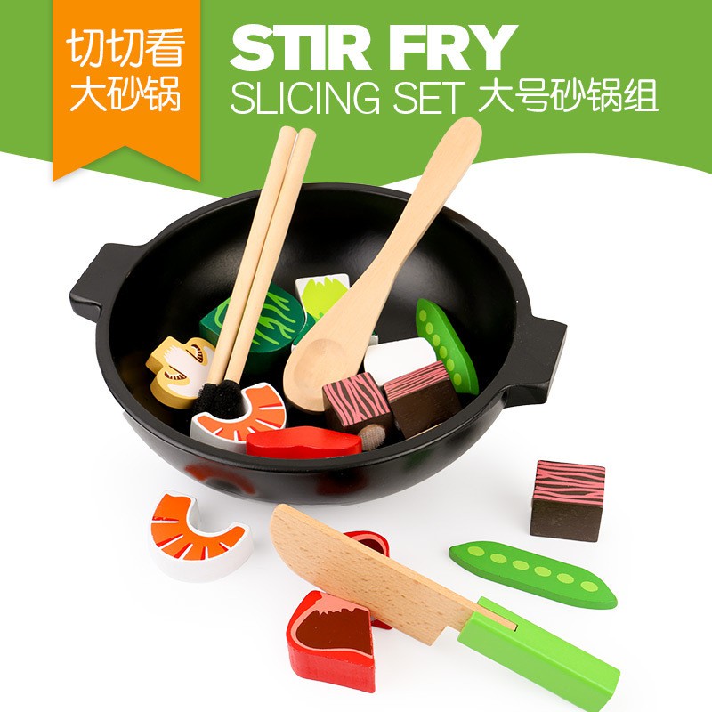 Jual Stir Fry Slicing Set Wooden Toy mainan edukasi anak kayu memotong ...