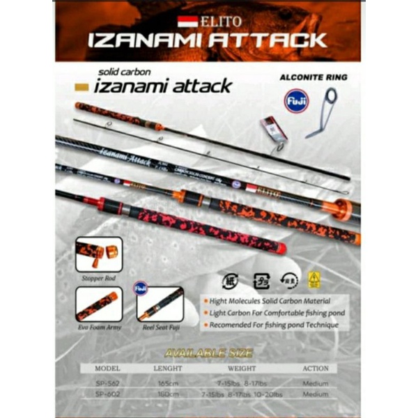 Jual Fishing Rod Joran Spinning ELITO IZANAMI ATTACK Solid Carbon 165 ...