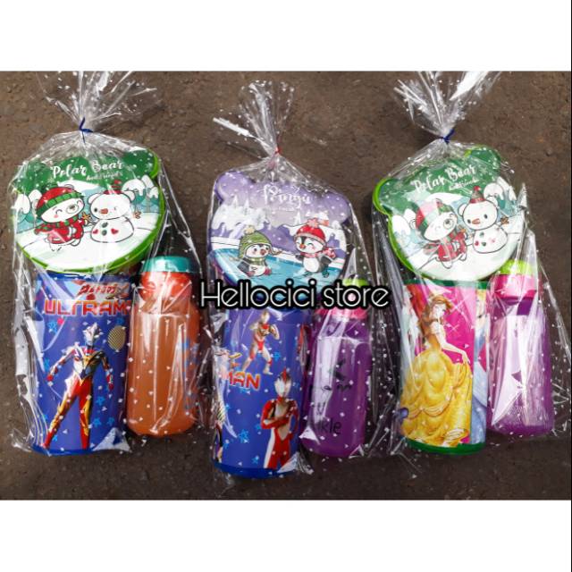 Jual Souvenir parcel 3 macem lunch box botol minum 350 ml ulang tahun ...