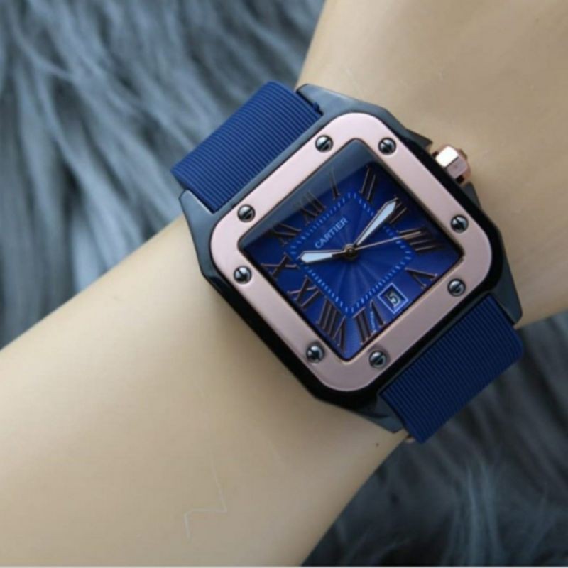 Jam Tangan Wanita Cartier 2423 Bahan Rubber Tanggal Aktif Free Box Batre Cadangan Original