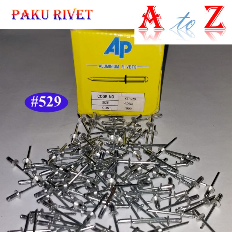 Jual paku rivet AP 4 x 8 mm (1kotak)/blind rivet 529/ripet/paku keling ...