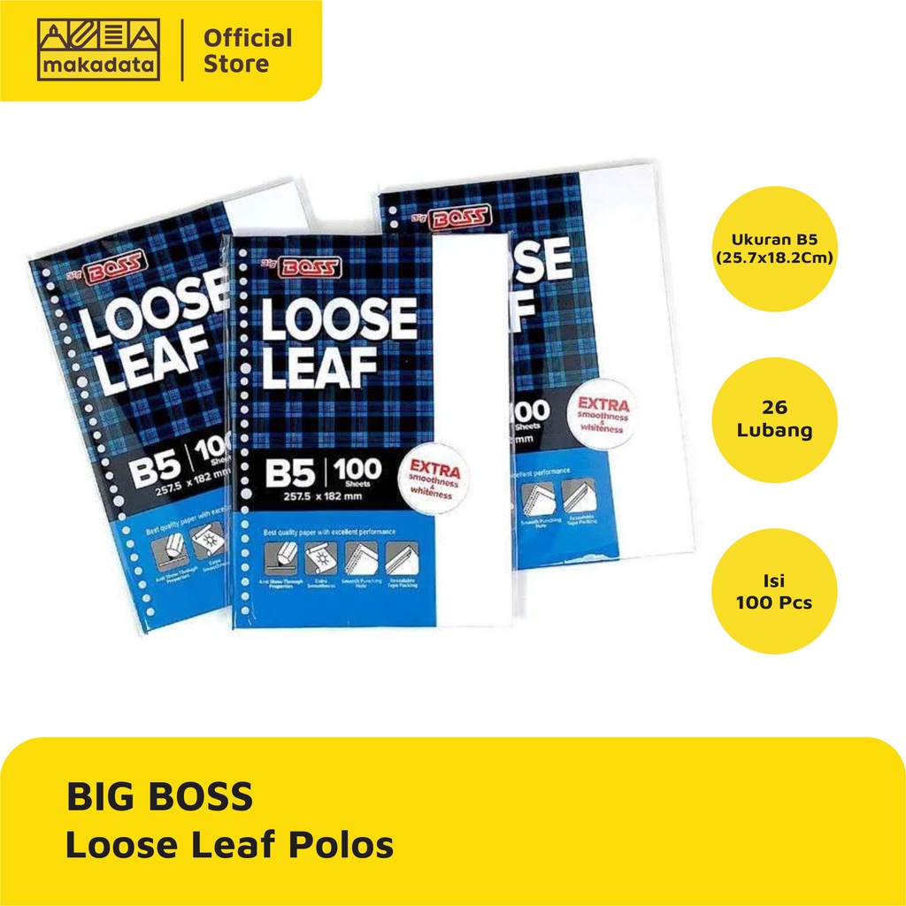 Jual LOOSE LEAF / KERTAS BINDER B5-100 POLOS TANPA GARIS BIG BOSS MURAH ...