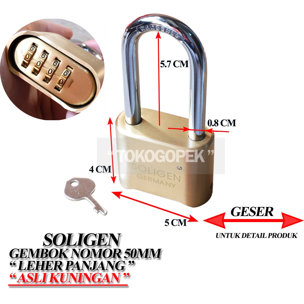 Jual Gembok Nomor Soligen Password 50mm Panjang Pendek Gembok Rumah