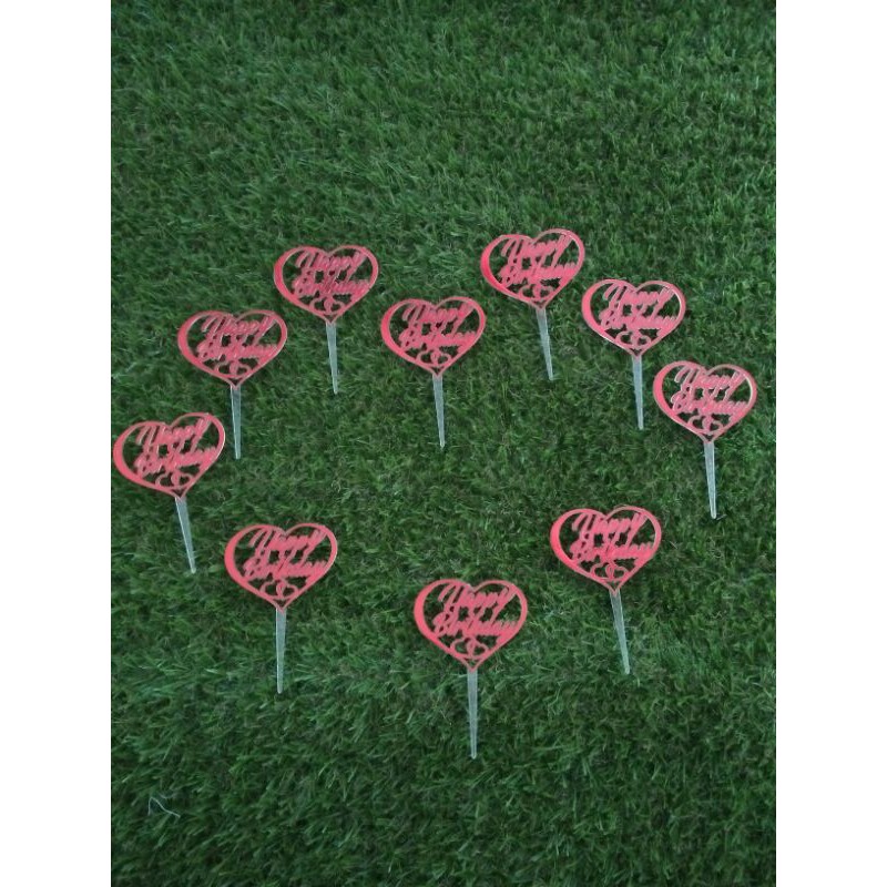 Jual topper hbd happy birthday akrilik love merah | Shopee Indonesia