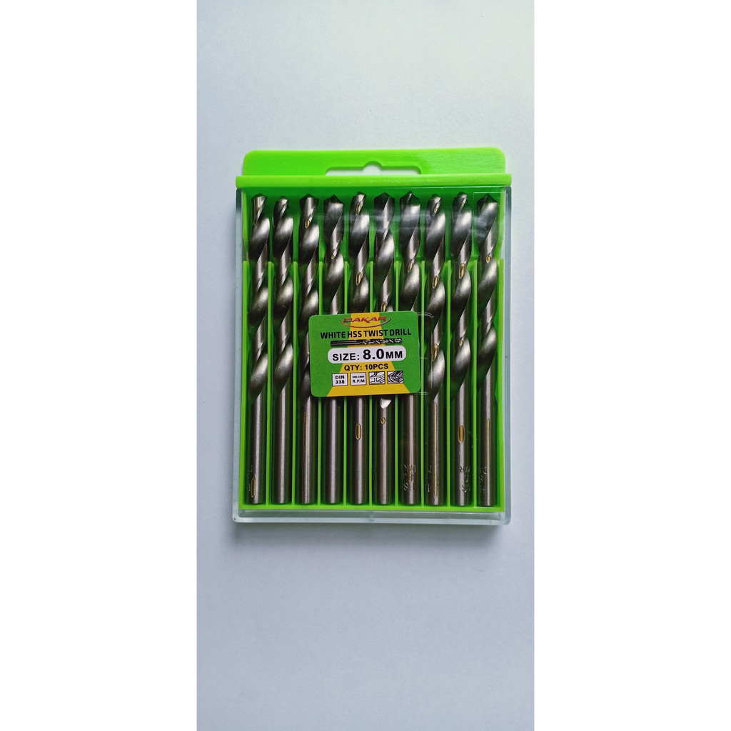 Jual [10 Pcs] Mata Bor Besi Putih HSS 8 mm Dakar - Drill Bit Putih ...