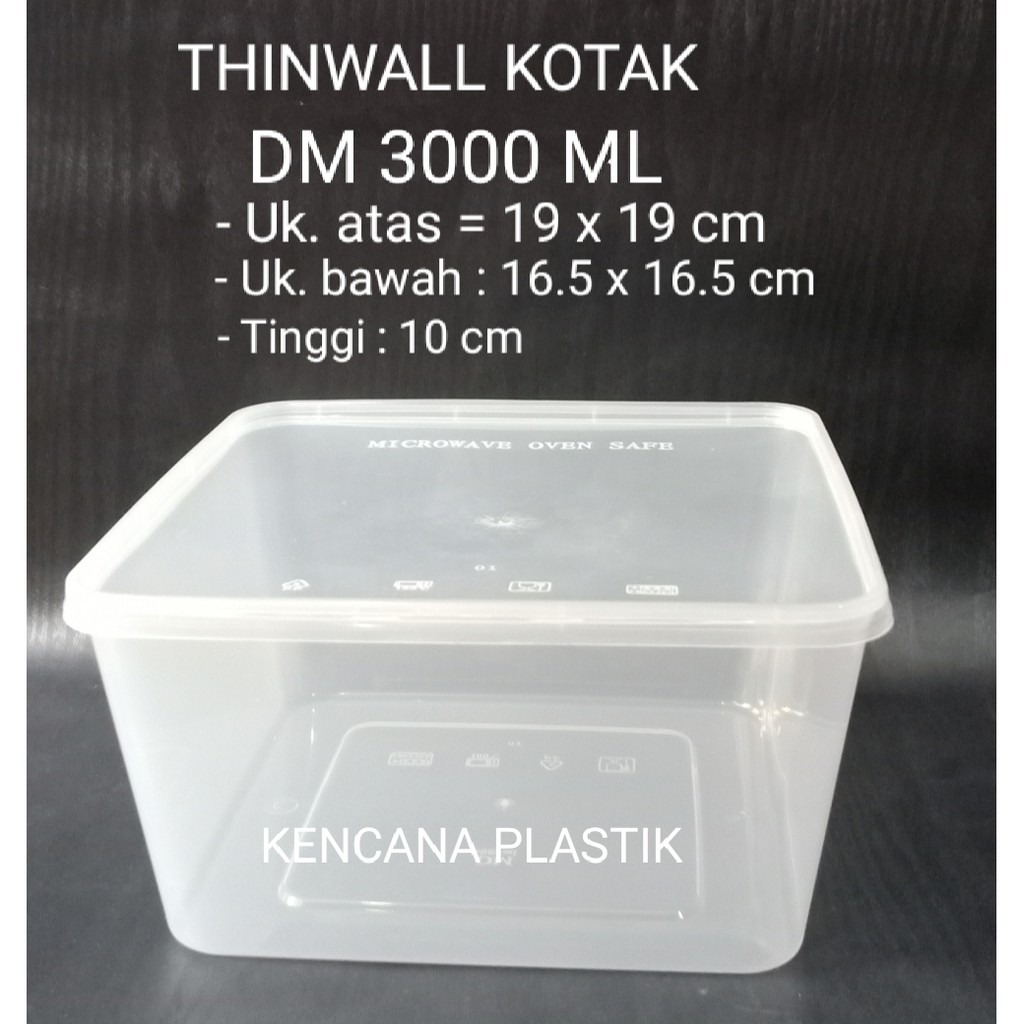 Jual Thinwall Dm 3000ml Square Food Container Kotak Makanan Plastik