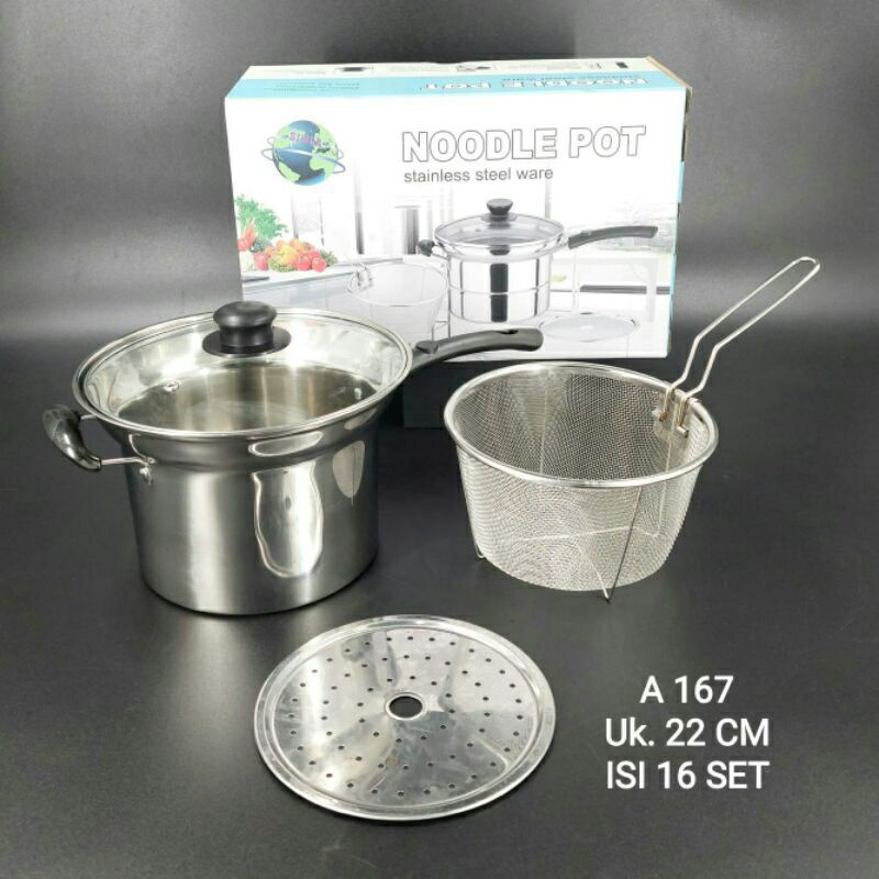 Jual Noodle Pot Stainless / Panci Multifungsi Kukus, Rebus, Goreng ...