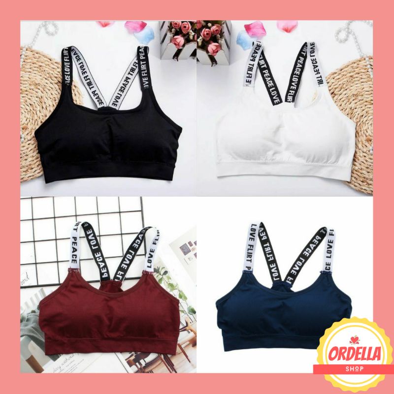 Jual ORDELLASMD BR002 Pakaian Import Sport Bra BH Push Up Peace