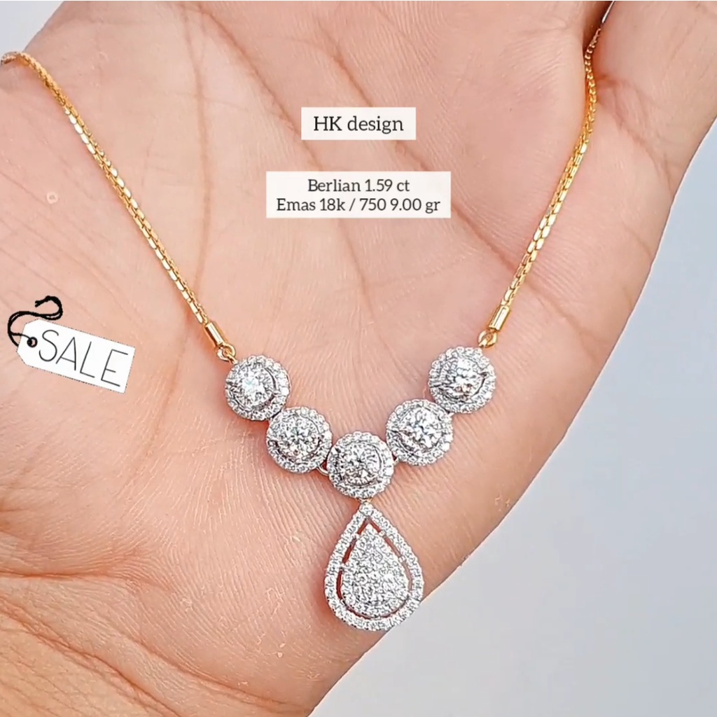 SALE perhiasan kalung berlian eropa 1.59 ct hk design emas 750