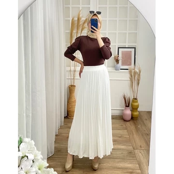 Rok Plisket Putih Furing 256 Premium Hyget White Pinggang Karet Skirt Panjang Maxi Flare Mayung
