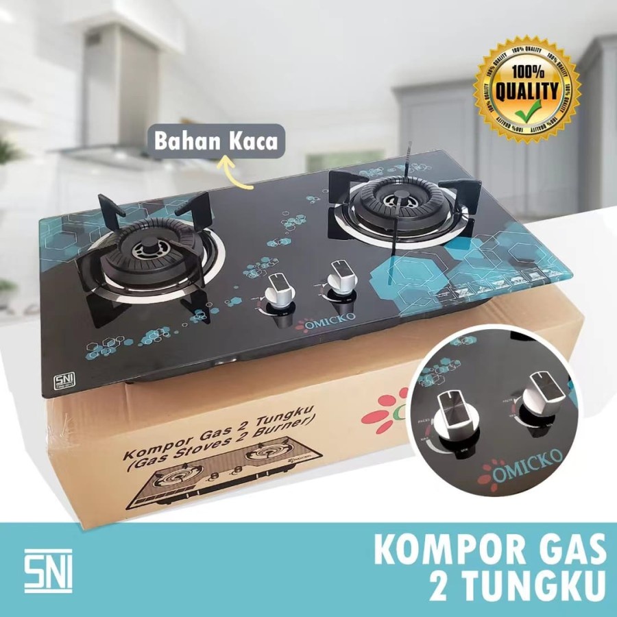 Jual Kompor Gas Tanam Omicko 2 Tungku Tempered Glass | Shopee Indonesia