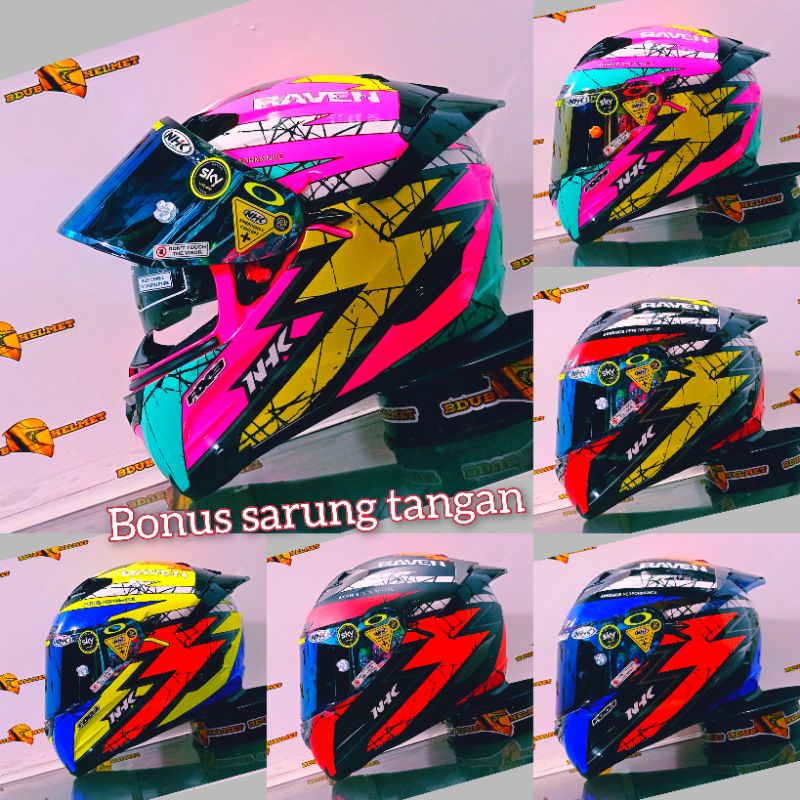 Jual Helm Full Face NHK Rx9 Motif Raven Series Raven Pink Raven Blue Raven Yellow Paket Ganteng