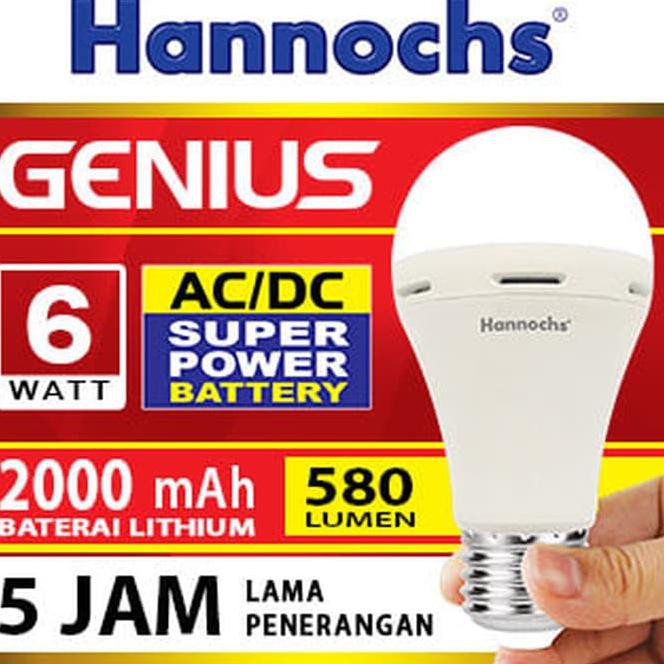 Jual {CODE AK32} EMERGENCY LAMPU LED GENIUS HANNOCH AC/DC 6W / LAMPU ...