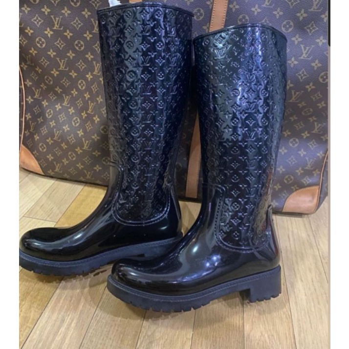 Louis Vuitton Black Monogram Rubber Rain Boots Size 40 Louis Vuitton