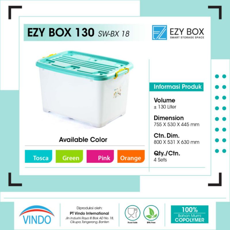 Jual Container box /Kotak penyimpanan ezy box cb 130L vindo biggy ...