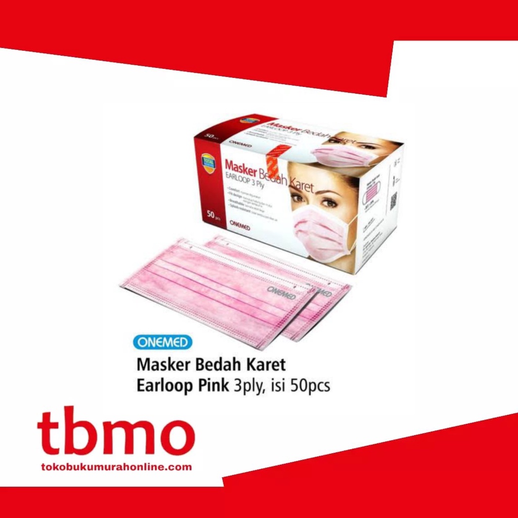 Jual TBMO ONEMED MASKER BEDAH KARET PINK 3PLY ISI 50S / MASKER MEDIS ...