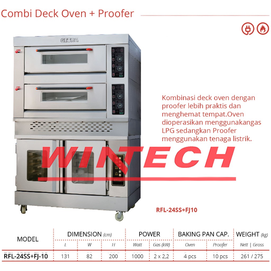 Jual GETRA RFL-24SS-FJ10 COMBI DECK OVEN + PROOFER / OVEN ROTI ...