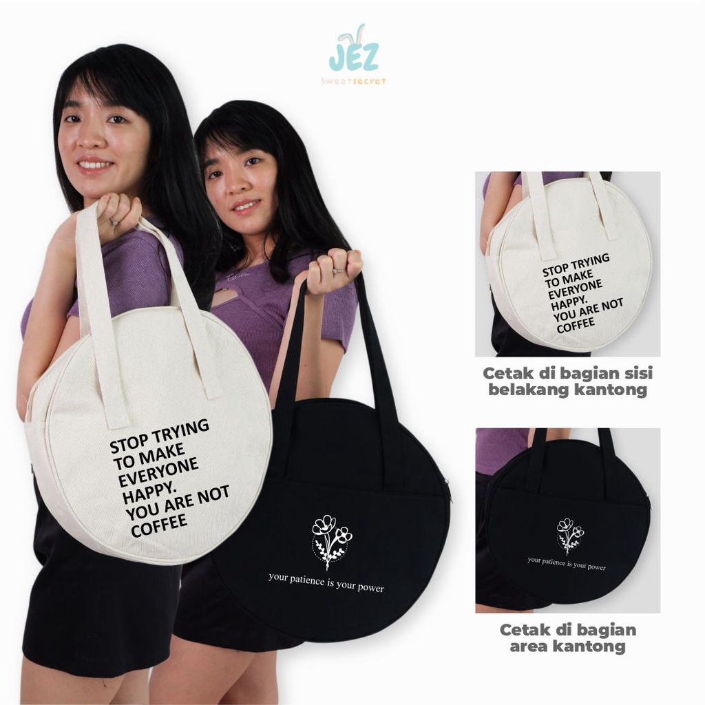 Jual TOTEBAG BULAT CIRCLE KANVAS CUSTOM DESIGN TEBAL KUALITAS PREMIUM