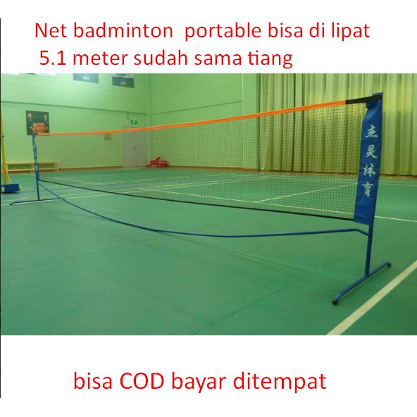 Jual Net badminton portable bisa di lipat 5.1 meter sudah sama tiang
