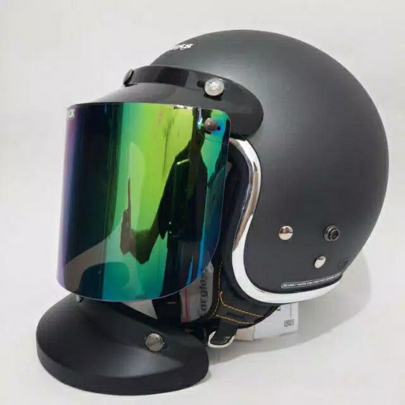 Jual Helm Carglos Retro Gunmet Doff Listchrome Set Dengan Kaca Datar Kaca Cembung Shopee Indonesia