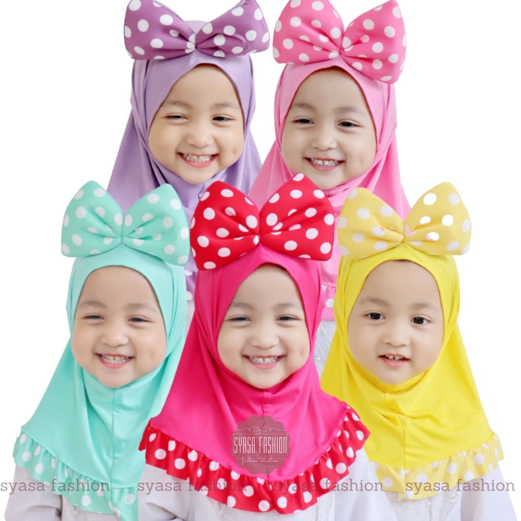 Jual Bisa COD Jilbab Anak Bayi Perempuan Mickey Polkadot Lucu Jersey