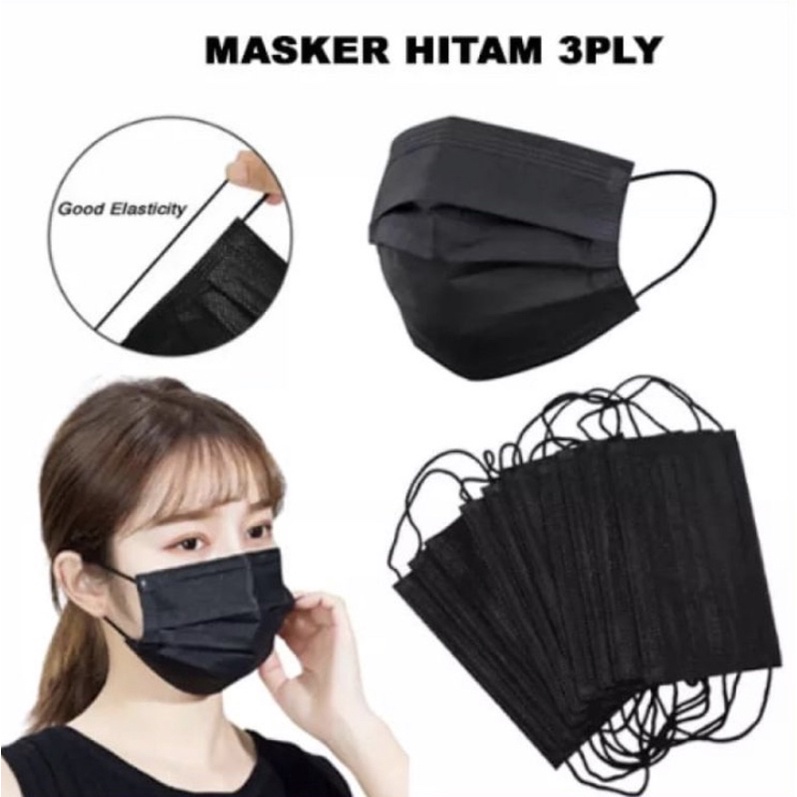 Jual Masker Earloop Hitam 3ply/masker Earloop Hitam 3ply Isi 50pcs ...