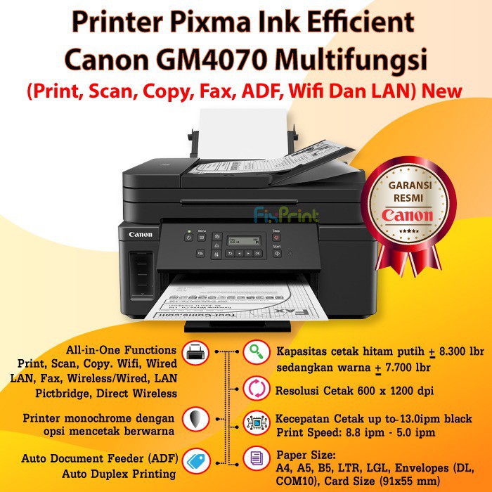 Jual Printer Canon Pixma GM4070 (Print, Scan, Copy, Fax, ADF, Wifi dan ...