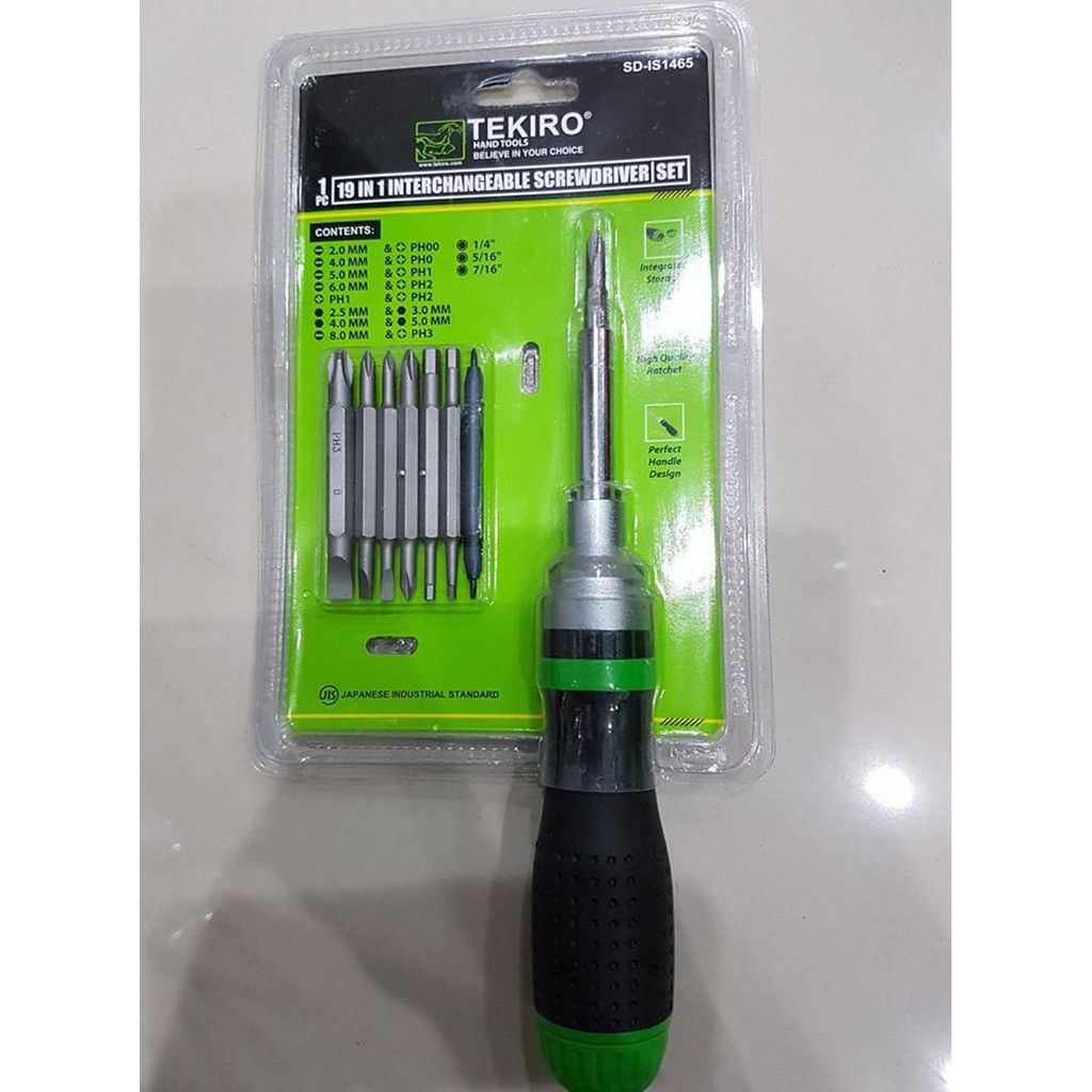 Jual OBENG SET 19 IN 1 PLUS MINUS GAGANG KARET TEKIRO INTERCHANGEABLE ...