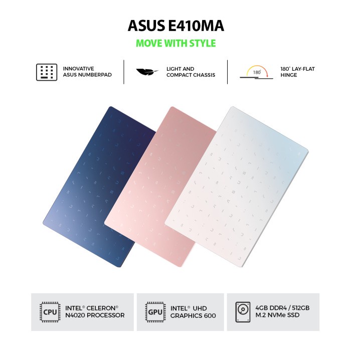Jual ASUS E410 (N4500/4GB/512GB SSD/Windows 11 Home/Intel UHD/Peacock