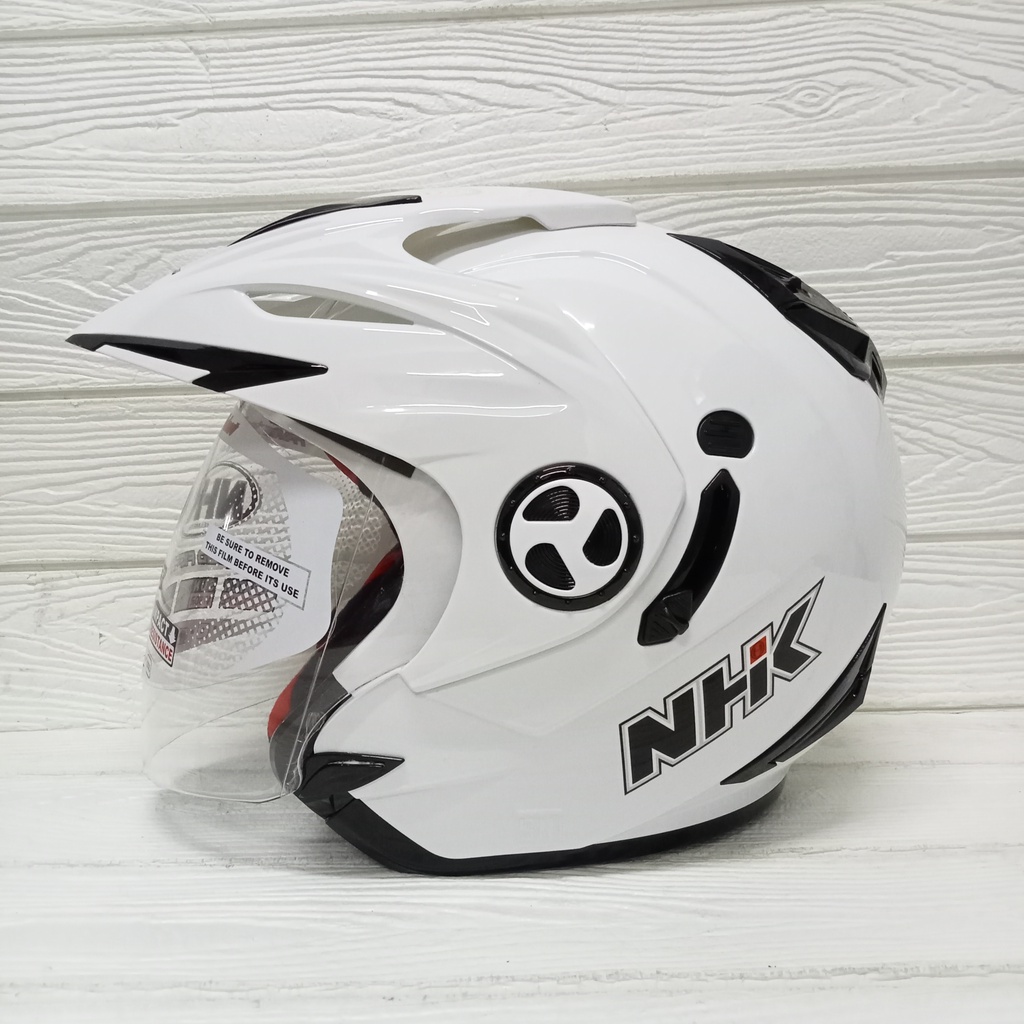 Jual HELM NHK AVIATOR SOLID WHITE DOUBLE VISOR HALF FACE | Shopee Indonesia