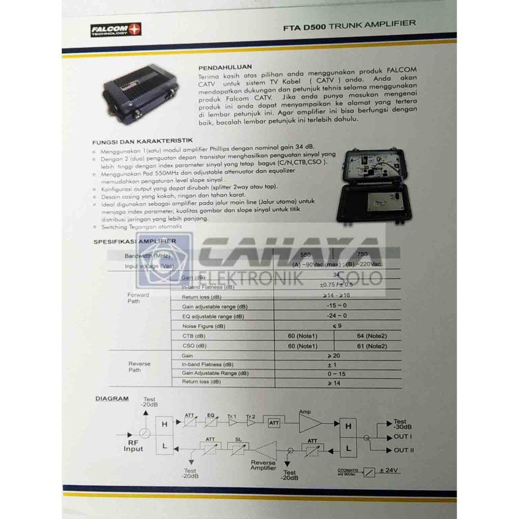 Jual Falcom Booster FTA D500 Outdoor CATV Trunk Amplifier 2 Output D ...