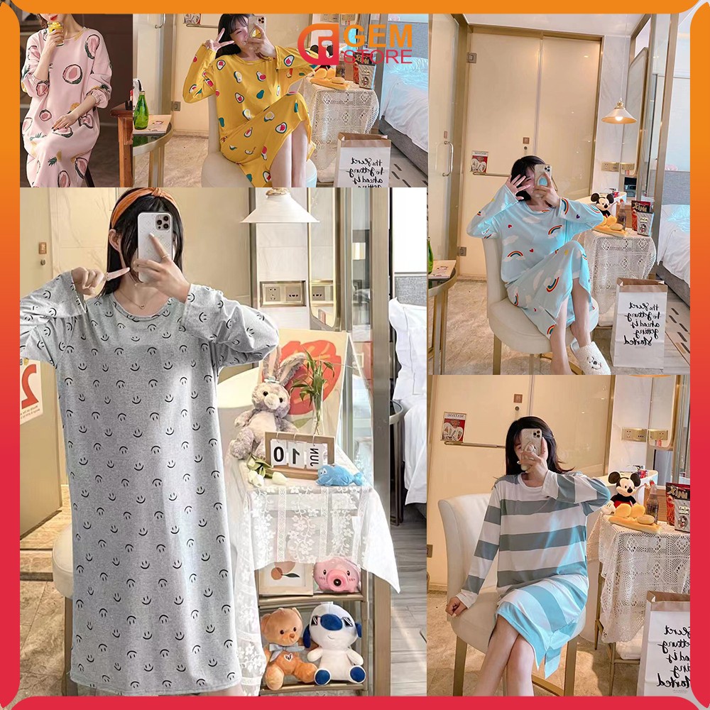 Jual Baju Tidur Dress Korea Karakter Lengan Panjang / Daster Wanita