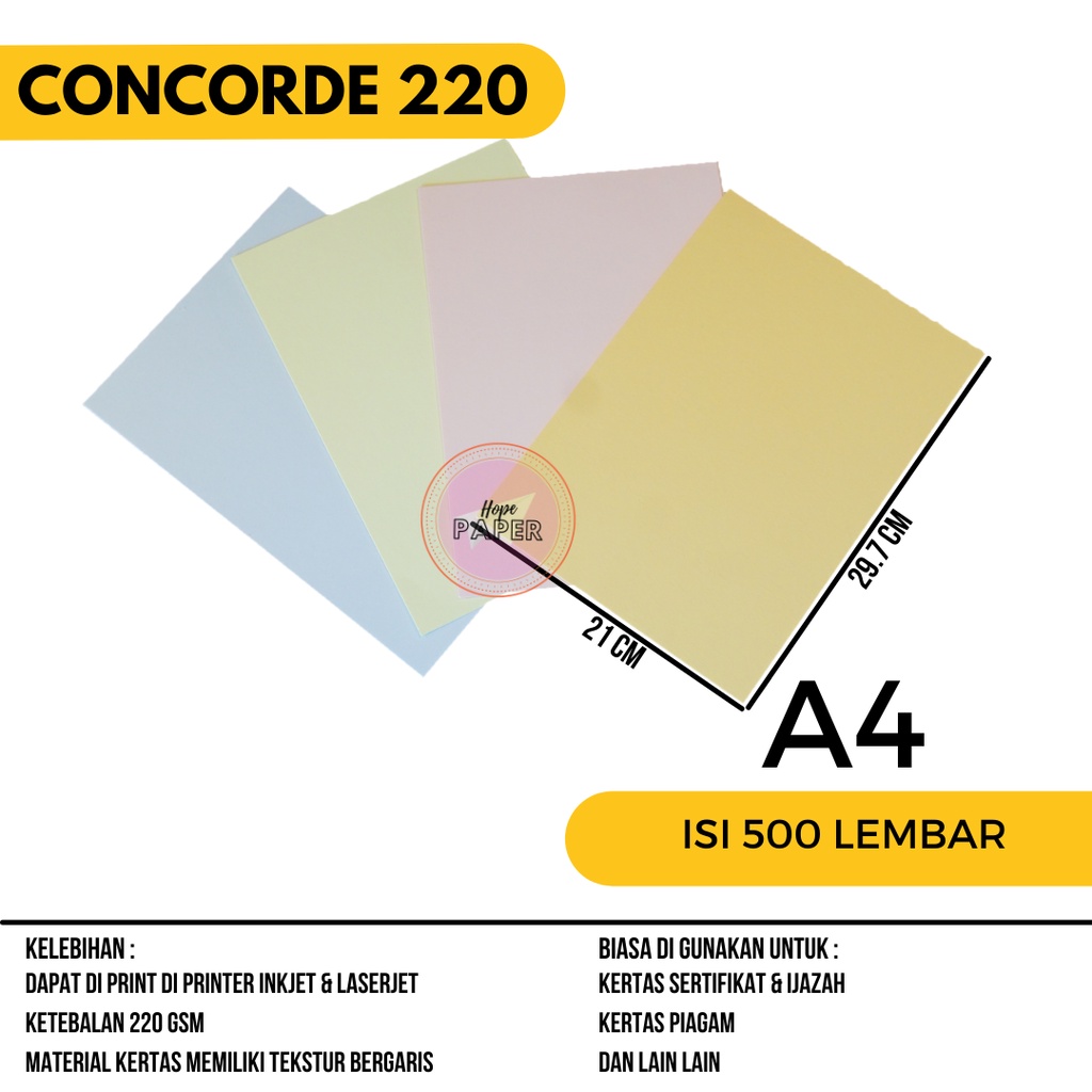 Jual Kertas A4 Concorde 220 Gr Isi 500 Lembar Kertas Concorde 220 Kertas Piagam A4 Shopee