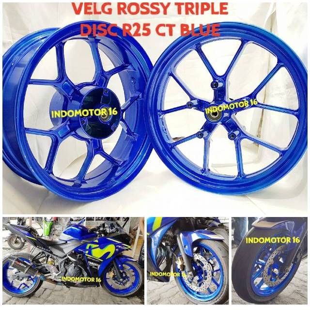 Jual VELG R25 ROSSY TRIPLE DISC 350 - 550 CT BLUE NON ABS | Shopee ...